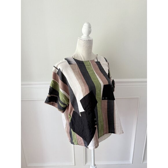 Mona Lisa Cotton Striped Appliqué Top L Excellent Condition - Picture 2 of 5